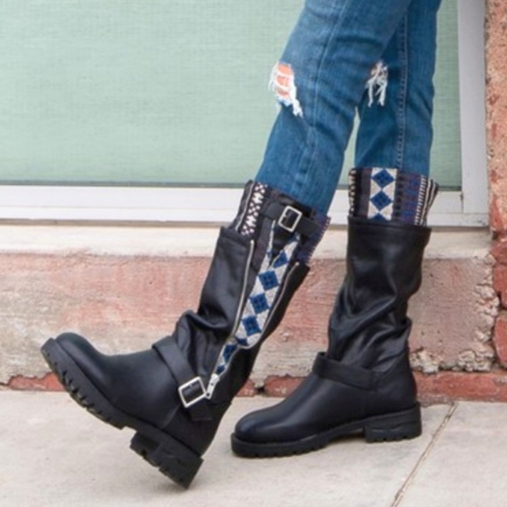 New! Moto Boot Tribal Fabric & Leather 8.5 - Picture 5 of 6